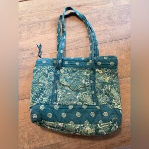 Vera Bradley Teal Paisley Quilted Tote with Front Pocket
